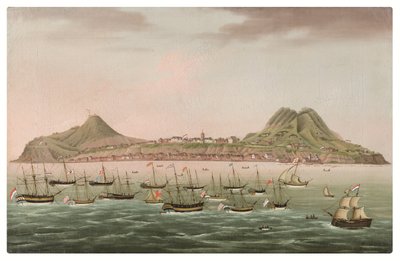 Sint Eustatius in the Dutch Antilles, with West Indiamen Massed in the Road off Oranjestad by Dutch School