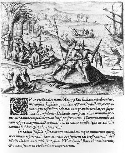 The Dutch in Mauritius in 1598, engraved by de Bry by Dutch School