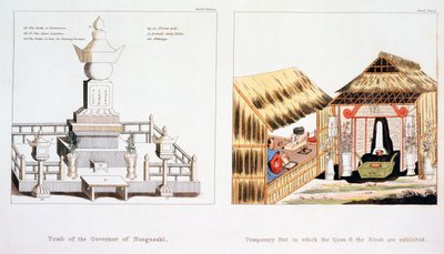 Tomb of the Governor of Nagasaki, and other funeral items, from Illustrations of Japan by Isaac Titsingh, published London 1822 by Dutch School