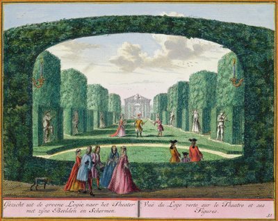 View from the green loggia to the theatre, from Het Zeganplant Kennemerlant, by Hendrick de Leth and Matthias Brouerius Van Nidek, published c.1700-1730 by Dutch School