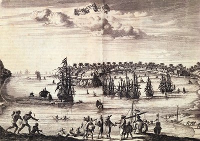 View of the harbour and town of Galle, published in Amsterdam 1676 by Dutch School