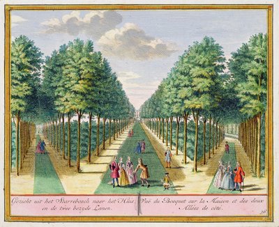 View of the wood to the house and the two side avenues, Watervliet, from Het Zegenpralent Kennemerlant, by Hendrick de Leth and Matthias Brouerius Van Nidek, published c.1700-1730 by Dutch School