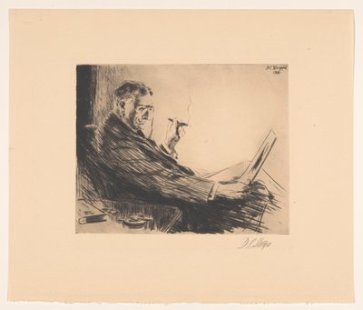 Man Looking at a Print with a Cigar in His Hand by Dwight Case Sturges (signed by artist)