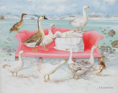 Geese on Pink Sofa, 2000 by E.B. Watts
