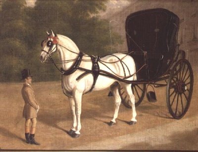 A Grey Horse and Cabriolet with Groom by E.M. Fox