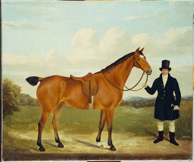 A Gentleman Holding his Hunter in a Landscape by E.W. Gill