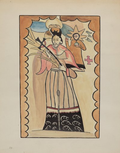 St. John Nepomucene-Painted on Buffalo Hide Prior to 1800 by E. Boyd