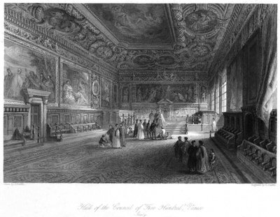 Hall of the Council of Five Hundred, Venice, Italy, 19th Century by E. Challis