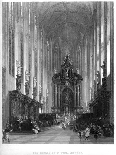 The church of St Paul, Antwerp, 19th century by E. Challis