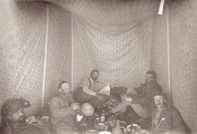 Members of the Arabah Survey expedition in their tent by E. Gordon Hull