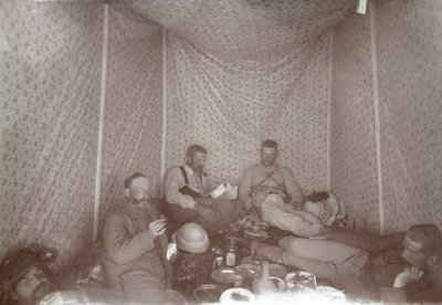 Members of the Arabah Survey expedition relaxing in their tent, 1883 by E. Gordon Hull