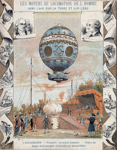 First Manned Free Balloon Flight, Pilatre de Rozier and the Marquis d