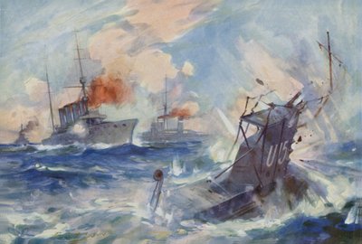 Sinking of the German submarine U-15 by HMS Birmingham by E. S. Hodgson