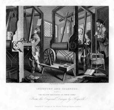 The Fellow Prentices at Their Looms, Plate I of Industry and Idleness by E. Smith