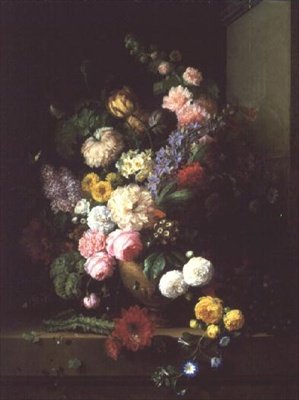Still Life of Flowers and Grapes, 1843 by E. and Chazal Bruyere