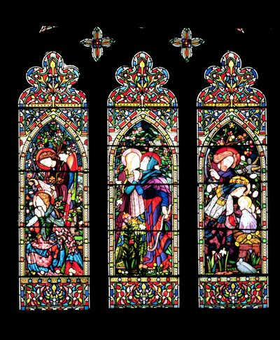 The Annunciation, the Visitation and the Nativity, made by Lavers and Barraud, 1860 by E. and Halliday, M. F. Burne Jones