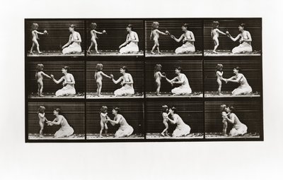 Child bringing bouquet to a woman, Plate 465 from Animal Locomotion by Eadweard Muybridge