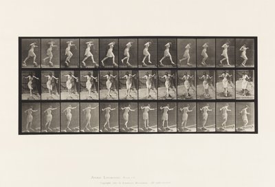 Crossing Brook on Step-Stones with Fishing Pole and Can by Eadweard Muybridge