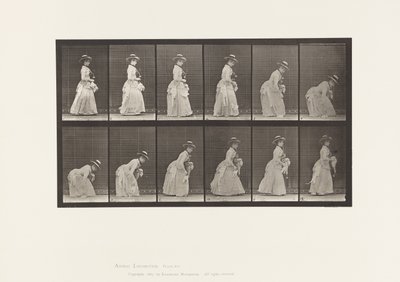 Stooping and Lifting Handkerchief; Parasol in Left Hand by Eadweard Muybridge