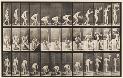 Plate 221. Stooping and Lifting 12 lb Basket to Head by Eadweard Muybridge