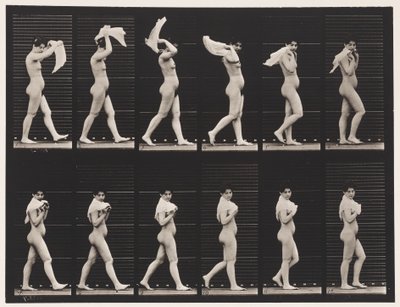 Plate 40. Walking, Throwing Handkerchief Over Shoulders by Eadweard Muybridge