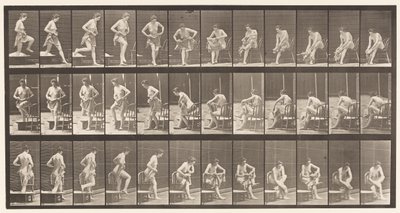 Plate 410. Stepping Out of Bath-Tub, Sitting Down, Wiping Feet by Eadweard Muybridge