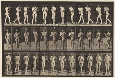 Plate 46. Walking, Flirting a Fan, and Turning Around by Eadweard Muybridge