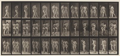Plate 54. Walking, Two Models, One Flirting a Fan, Arm in Arm by Eadweard Muybridge