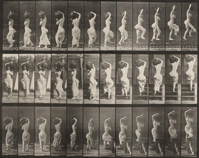 Plate Number 105. Turning and Ascending Stairs, a Water Jar on Left Shoulder by Eadweard Muybridge