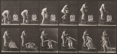 Plate Number 406. Woman pouring a bucket of water over another woman by Eadweard Muybridge