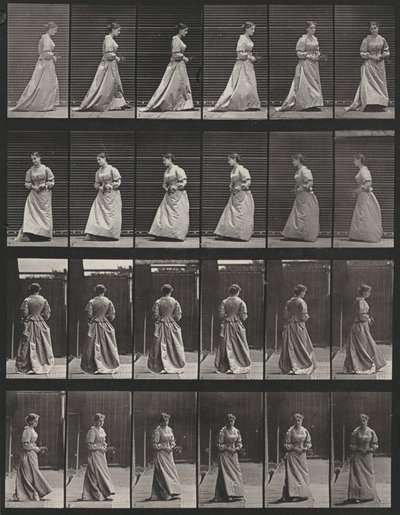 Plate Number 48. Walking and Turning Around with a Bouquet in Both Hands by Eadweard Muybridge