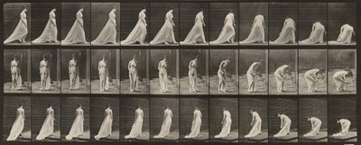 Plate Number 56. Walking, Turning and Stooping to Lift Train by Eadweard Muybridge
