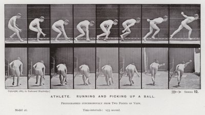 The Human Figure in Motion: Athlete, running and picking up a ball by Eadweard Muybridge