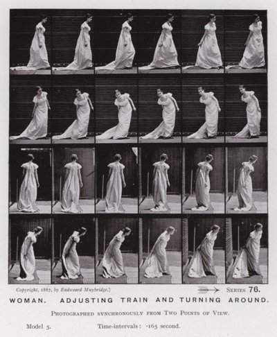 The Human Figure in Motion: Woman, adjusting train and turning around by Eadweard Muybridge