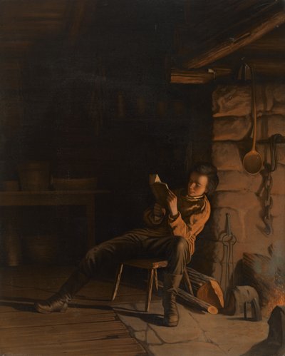 The Boyhood of Lincoln. (An Evening in the Log Hut.) by Eastman Johnson