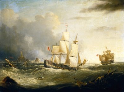 Two Deckers off Longships Lighthouse, Lands End by Ebenezer Colls