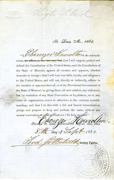 Loyalty oath of Ebenezer Knowlton of Missouri, County of St. Louis by Ebenezer Knowlton