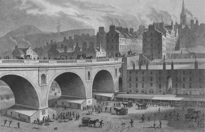 Vegetable and Fish Market, From the Rainbow Gallery, Edinburgh, 1830 by Ebenezer Stalker