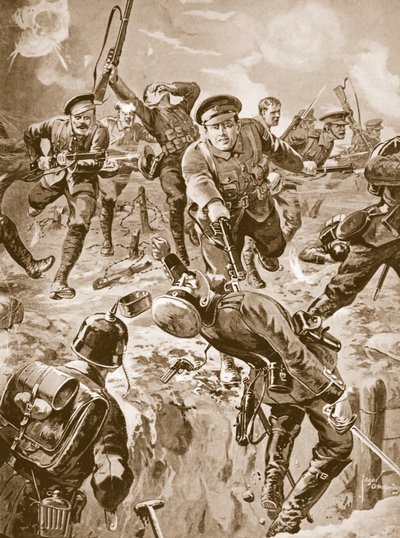 Corporal J. Davies and eight men routing with the bayonet a party of Germans who had previously surrounded them by Edgar Alfred Holloway