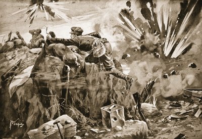 Private Jewson Getting Out of His Trench Under Very Heavy Shell-Fire to Rescue the Wounded and Bring in the Dead by Edgar Alfred Holloway
