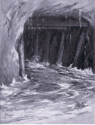 Second Corporal Collier Struggling Out of a Mine Gallery Nearly Full of Water After Completing His Work (DCM) by Edgar Alfred Holloway