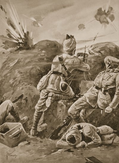 Sepoy Khudadad working a machine-gun after the rest of the gun detachment had been killed by Edgar Alfred Holloway
