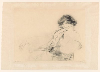Young Woman with a Bow in Her Hair Sitting on a Chair by Edgar Chahine (signed by artist)