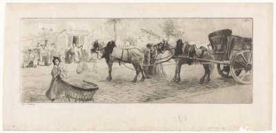 View of a Boulevard with Horses and a Woman with a Stroller by Edgar Chahine