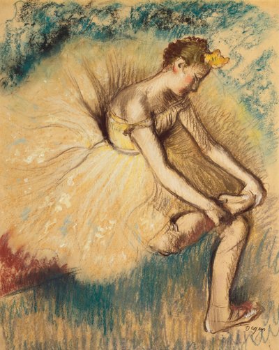 A Dancer Putting on Her Shoe by Edgar Degas