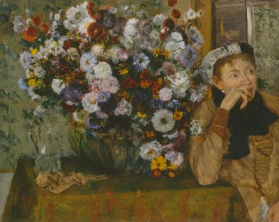 A Woman Seated beside a Vase of Flowers by Edgar Degas