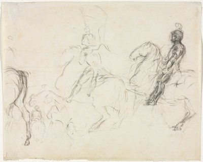 Battle Scene with Armored Figures on Horseback (recto) Two Seated Women (verso), 1856-1860 by Edgar Degas