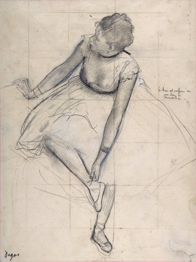 Dancer adjusting her shoe (ballerina) by Edgar Degas