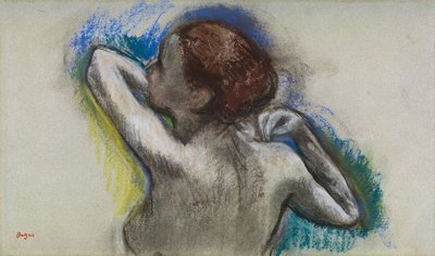 Dancer adjusting her shoulder strap by Edgar Degas