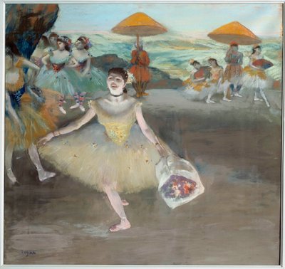 Dancer with the bouquet greeting on stage by Edgar Degas
